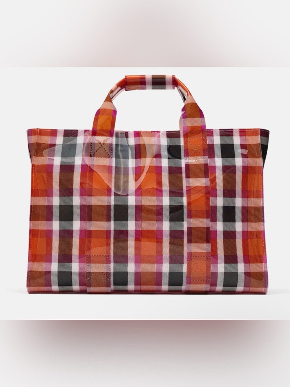 Zara Plaid Tote in Orange, Pink & Black RARE